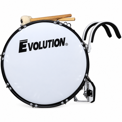 Evolution bombo de marcha JBMB-2212 con arnés y baquetones color blanco.