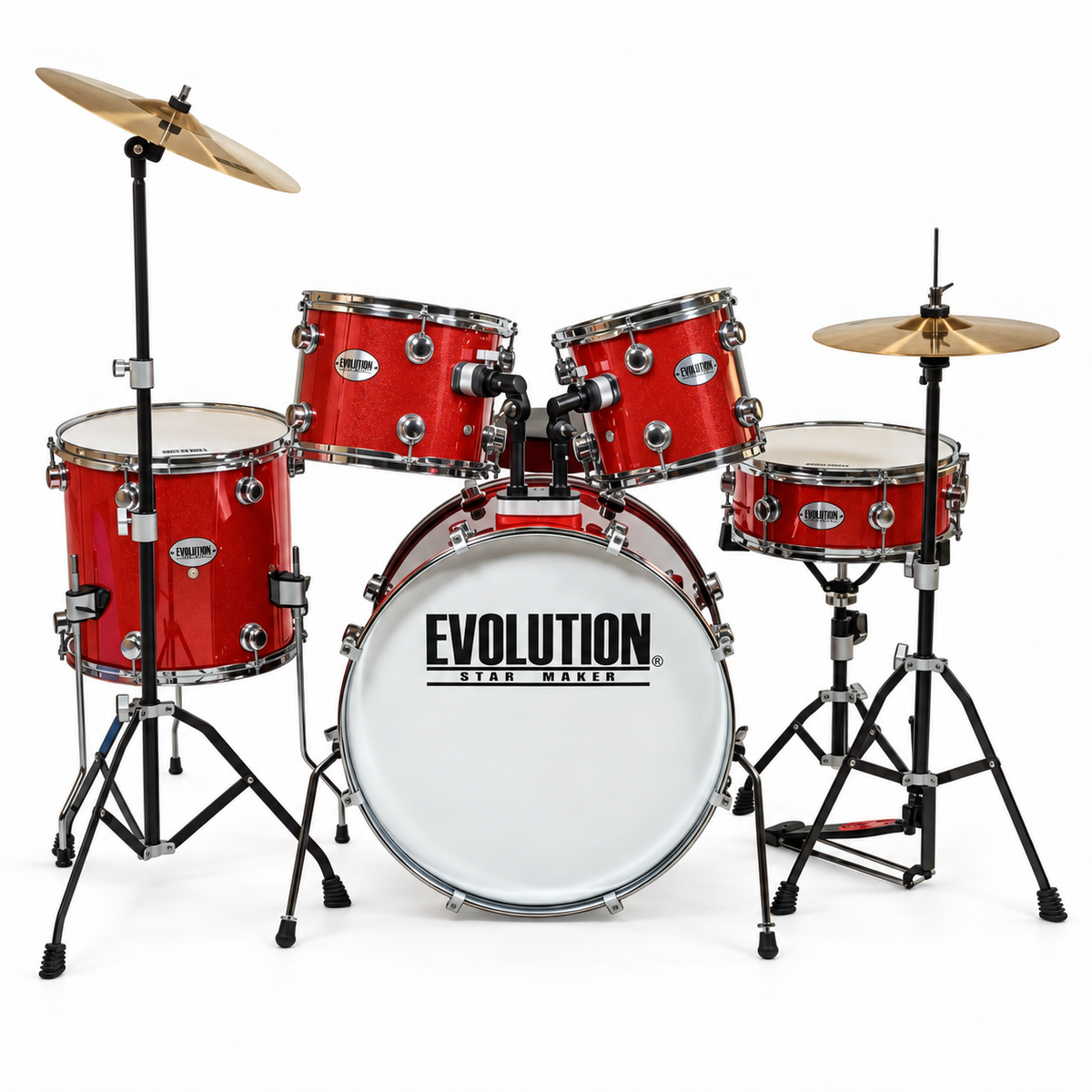 Evolution batería acústica Starmaker 5 piezas hardware y platillos color rojo