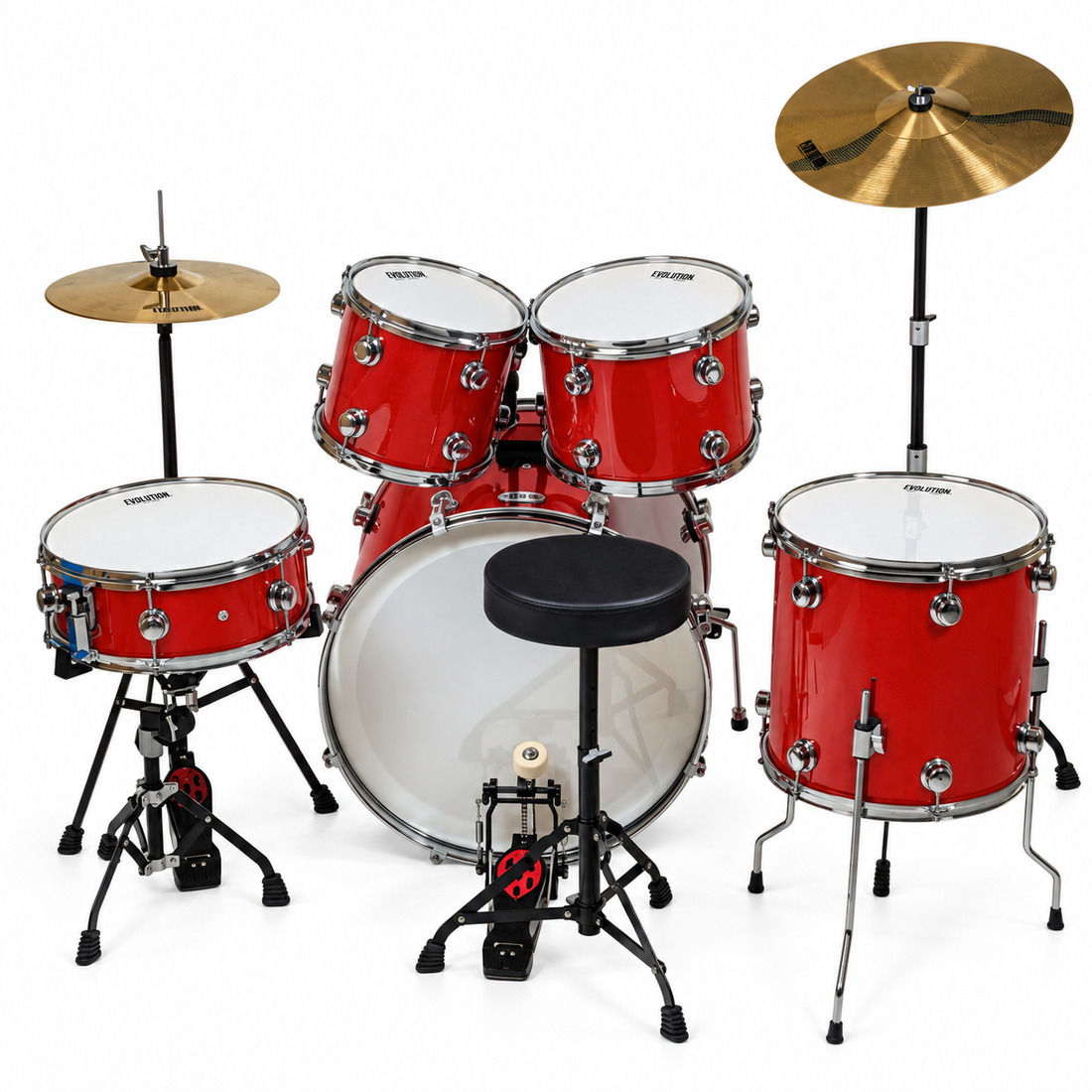 Evolution batería acústica Starmaker 5 piezas hardware y platillos color rojo