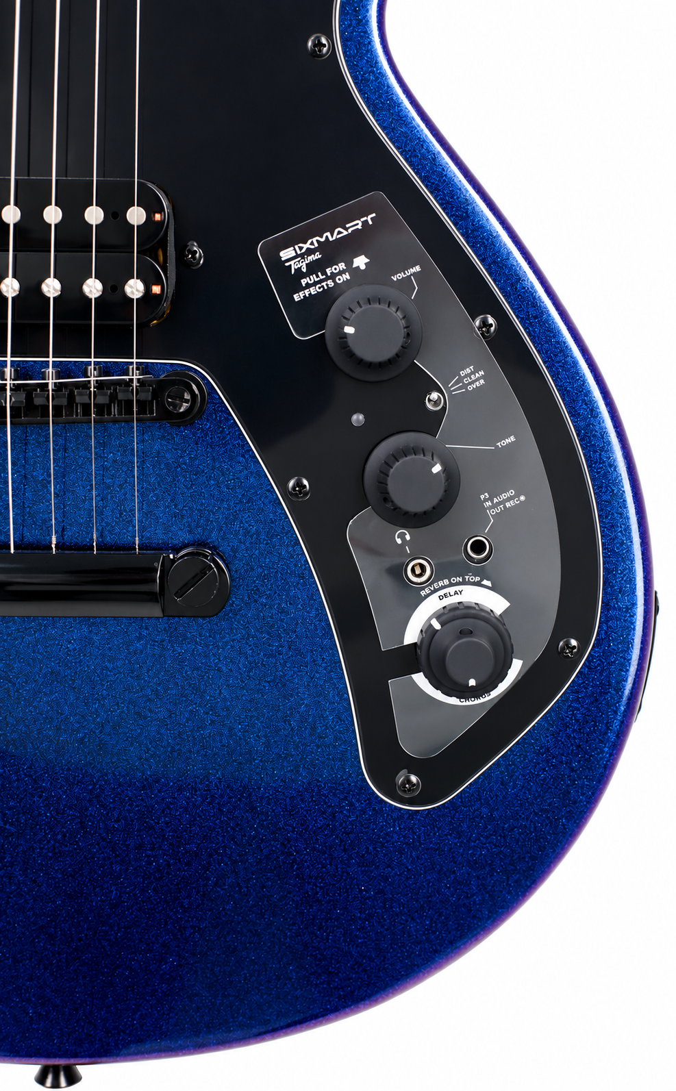 Tagima Guitarra eléctrica Sixmart SC de 6 cuerdas con efectos integrados Metal Chameleon Blue