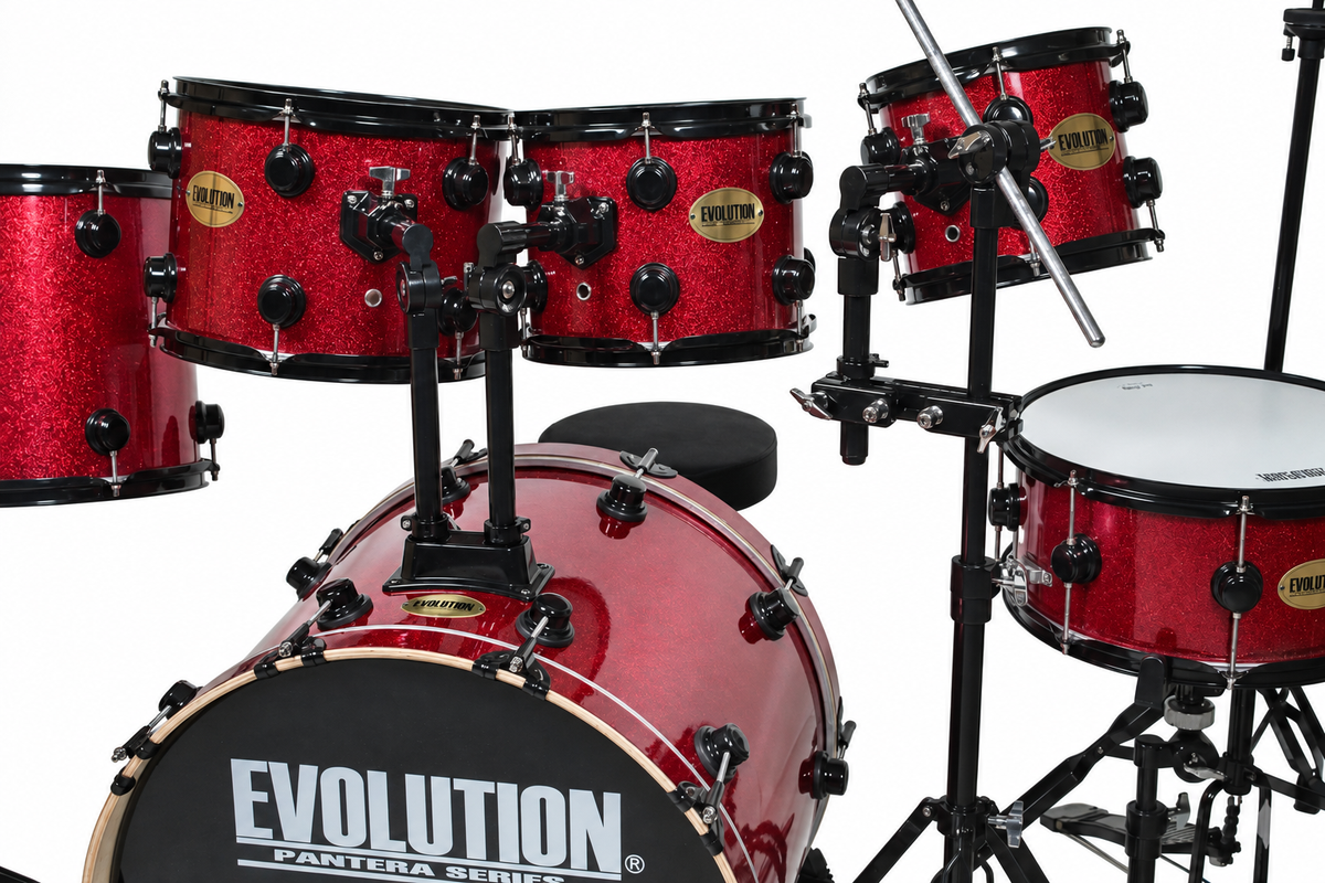 Evolution Batería Pantera de 6 piezas con aros negros Rojo Sparkle