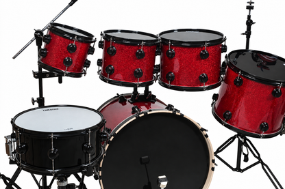 Evolution Batería Pantera de 6 piezas con aros negros Rojo Sparkle