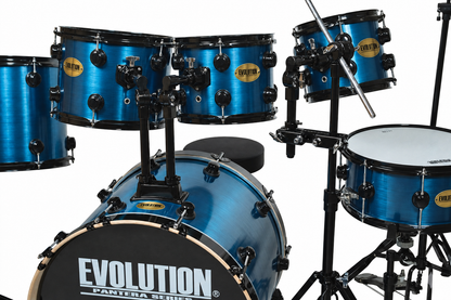 Evolution Batería Pantera de 6 piezas con aros negros Azul metálico