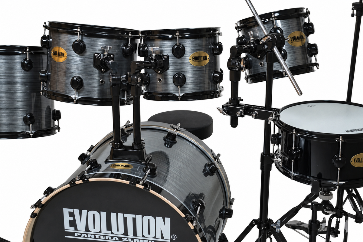 Evolution Batería Pantera de 6 piezas con aros negros Gris Rayado