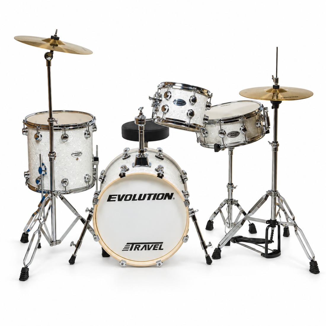 Evolution Batería Travel 4 piezas con hardware Blanco Aperlado