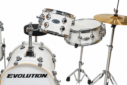 Evolution Batería Travel 4 piezas con hardware Blanco Aperlado