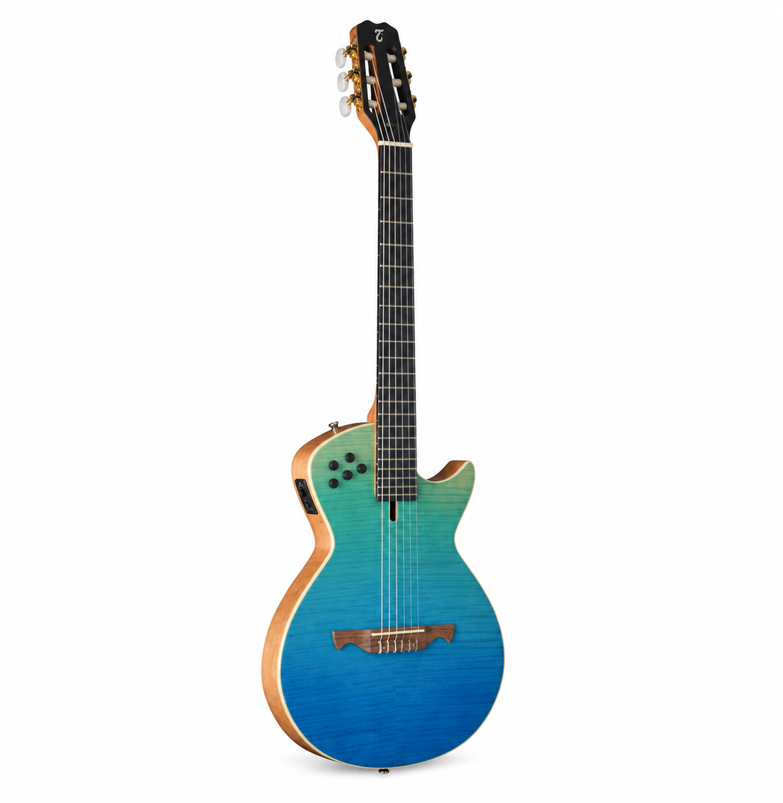 Tagima | Guitarra electroacústica Modena de 6 cuerdas de nylon slim – Transparent Blue Fade Gloss Gloss