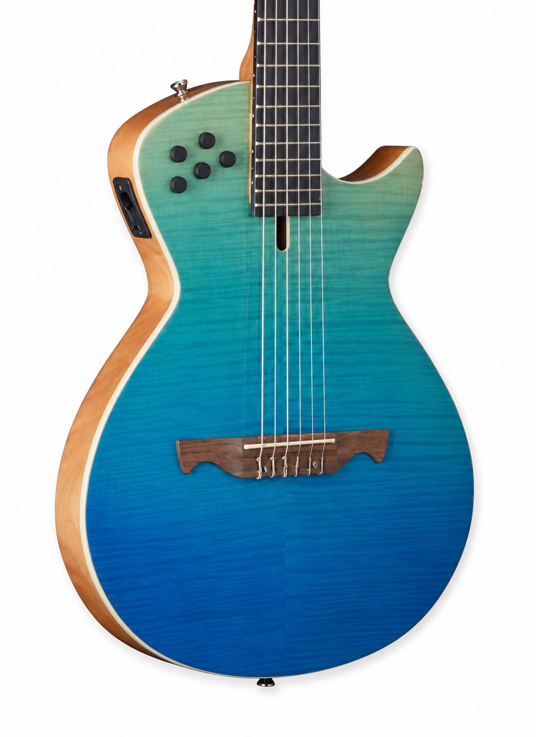 Tagima | Guitarra electroacústica Modena de 6 cuerdas de nylon slim – Transparent Blue Fade Gloss Gloss