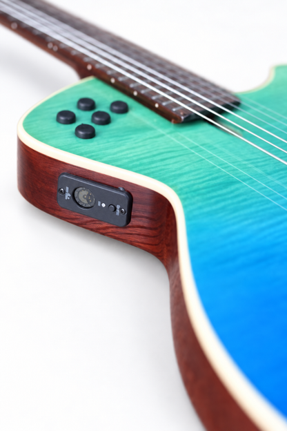 Tagima | Guitarra electroacústica Modena de 6 cuerdas de nylon slim – Transparent Blue Fade Gloss Gloss