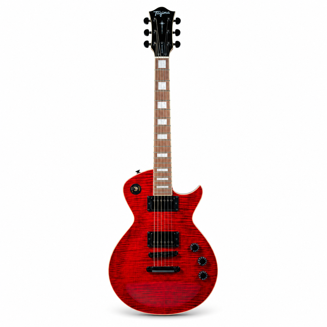 Tagima Guitarra eléctrica tipo LP Almach de 6 cuerdas Transparent Red