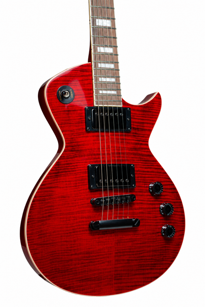Tagima Guitarra eléctrica tipo LP Almach de 6 cuerdas Transparent Red