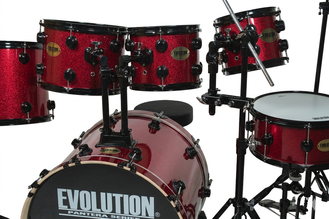 EVOLUTION | BATERIA PANTERA 6 PZAS ARO NEGRO 8\" 10\" 12\" 14\" 14\" 22\"COLOR ROJO