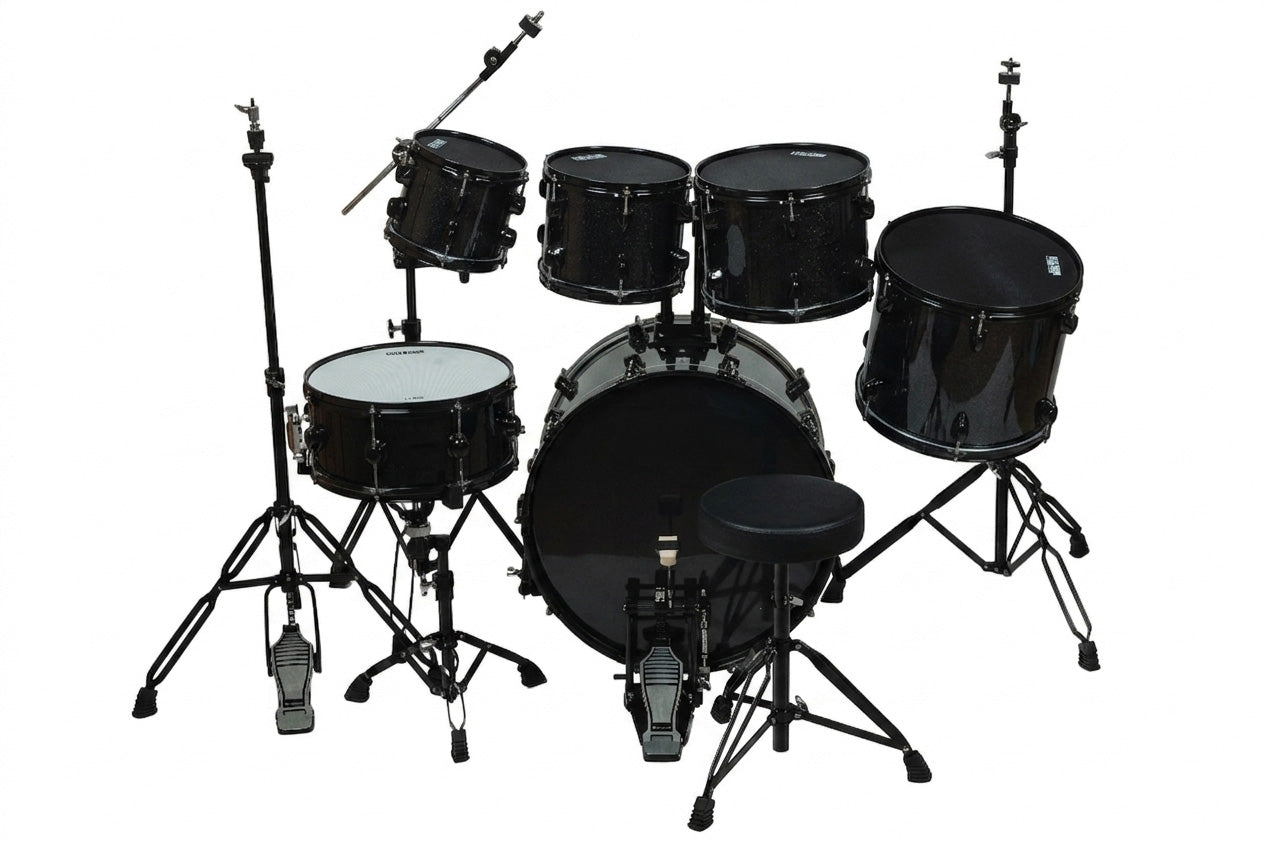 EVOLUTION | BATERÍA PANTERA 6 PZAS ARO NEGRO 8\" 10\" 12\" COLOR NEGRO CON BRILLOS