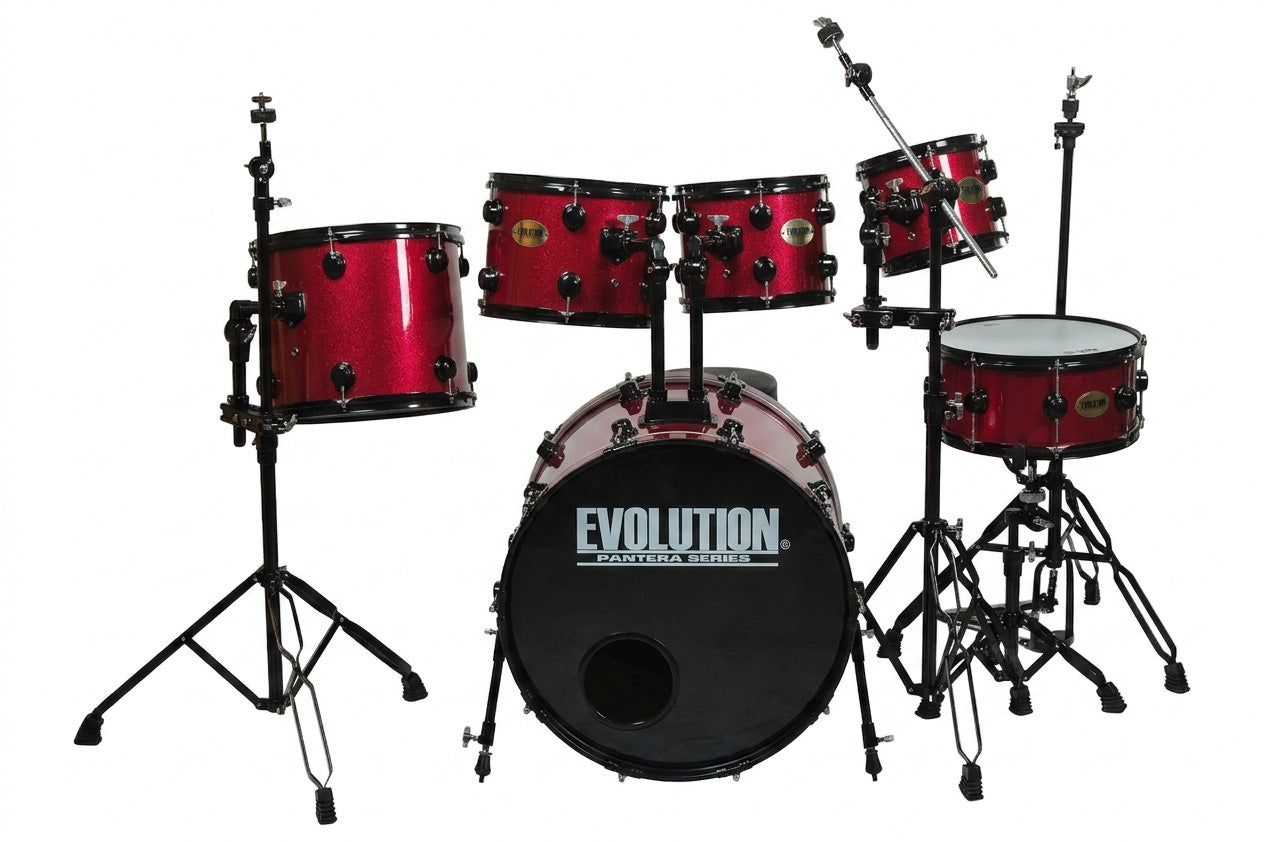 EVOLUTION | BATERÍA PANTERA 6 PIEZAS ARO NEGRO COLOR ROJO SPARKLE