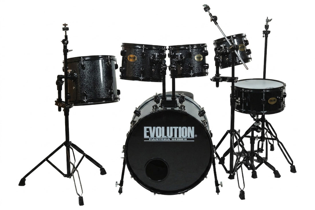 EVOLUTION | BATERÍA PANTERA 6 PZAS ARO NEGRO 8\" 10\" 12\" COLOR NEGRO CON BRILLOS