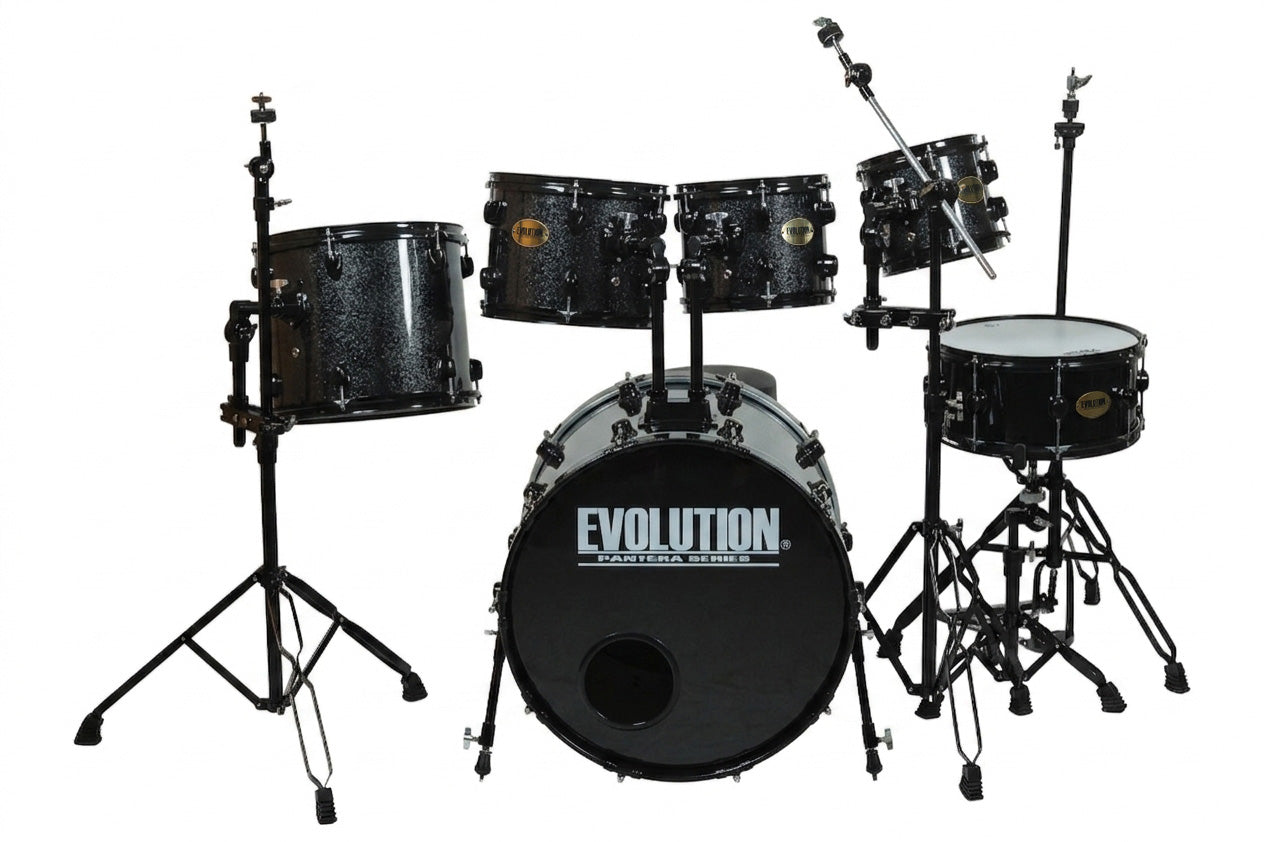 EVOLUTION | BATERÍA PANTERA 6 PZAS ARO NEGRO 8\" 10\" 12\" COLOR NEGRO CON BRILLOS