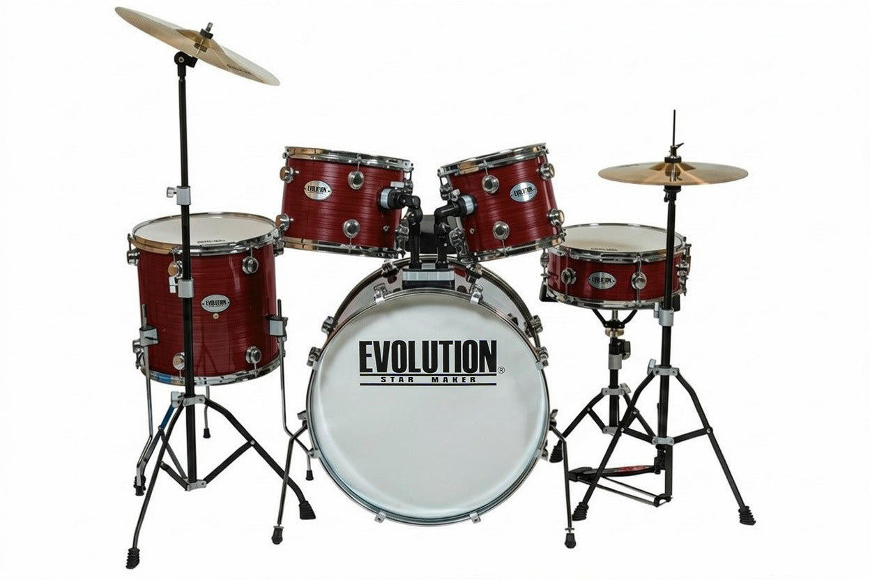 EVOLUTION | BATERIA STARMAKER 5 PZAS ROJO RAYADO HERRAJE CROMO,