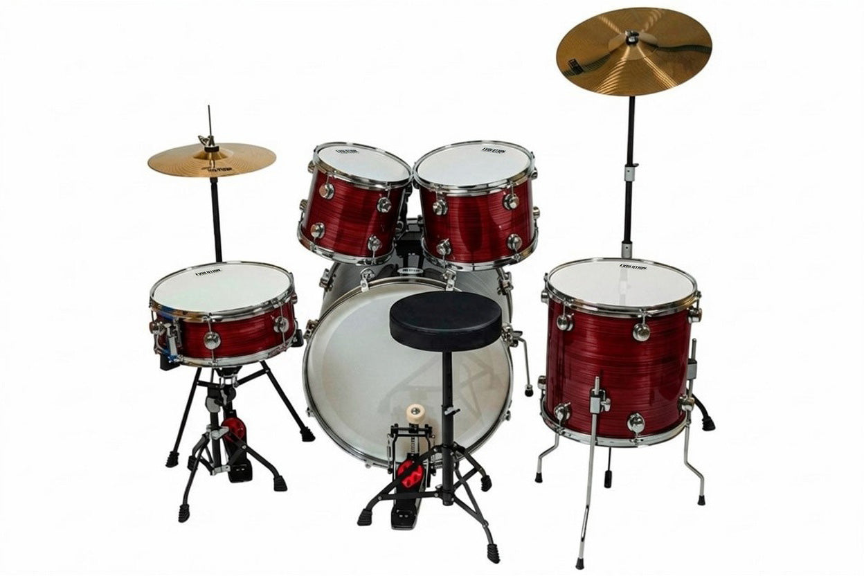 EVOLUTION | BATERIA STARMAKER 5 PZAS ROJO RAYADO HERRAJE CROMO,
