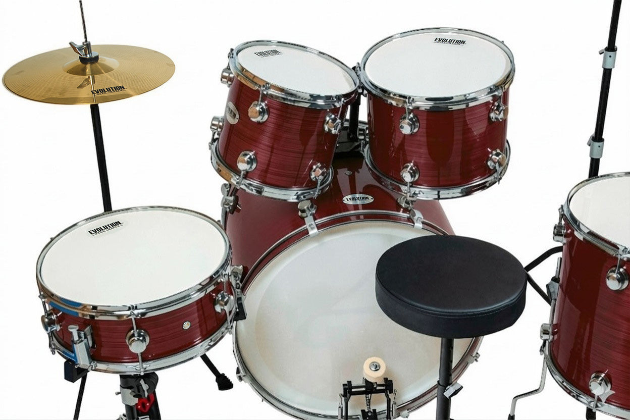 EVOLUTION | BATERIA STARMAKER 5 PZAS ROJO RAYADO HERRAJE CROMO,