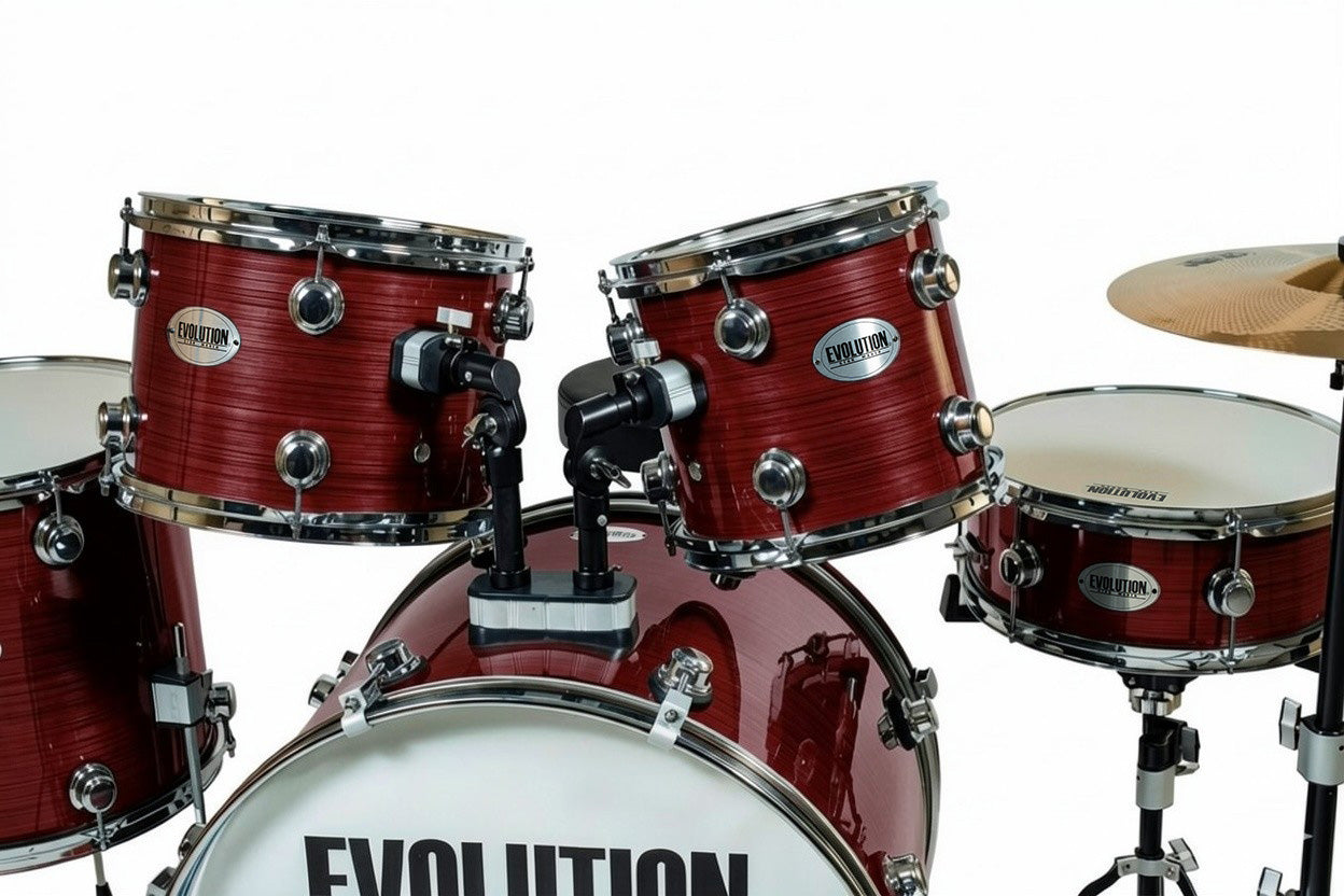 EVOLUTION | BATERIA STARMAKER 5 PZAS ROJO RAYADO HERRAJE CROMO,
