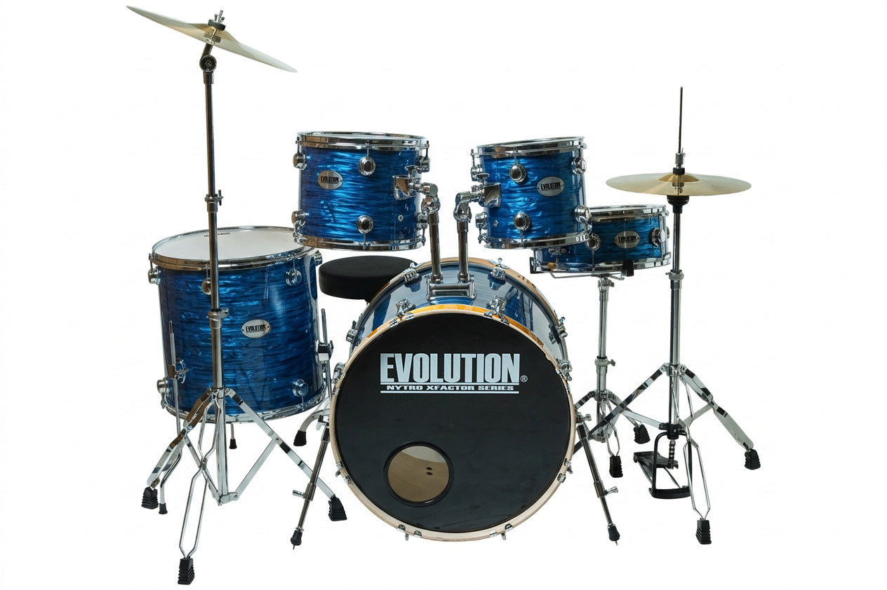 EVOLUTION | BATERIA NYTRO X FACTOR 5 PZAS. 10\" 12\" 14\" 16\" 22\" (AROS DE MADERA 22\") COLOR STRATA BLUE.
