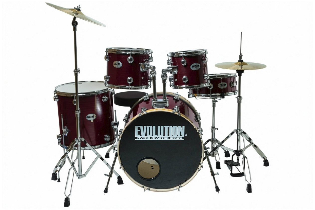 EVOLUTION | BATERIA NYTRO X FACTOR CON PLATILLOS, COLOR VINO