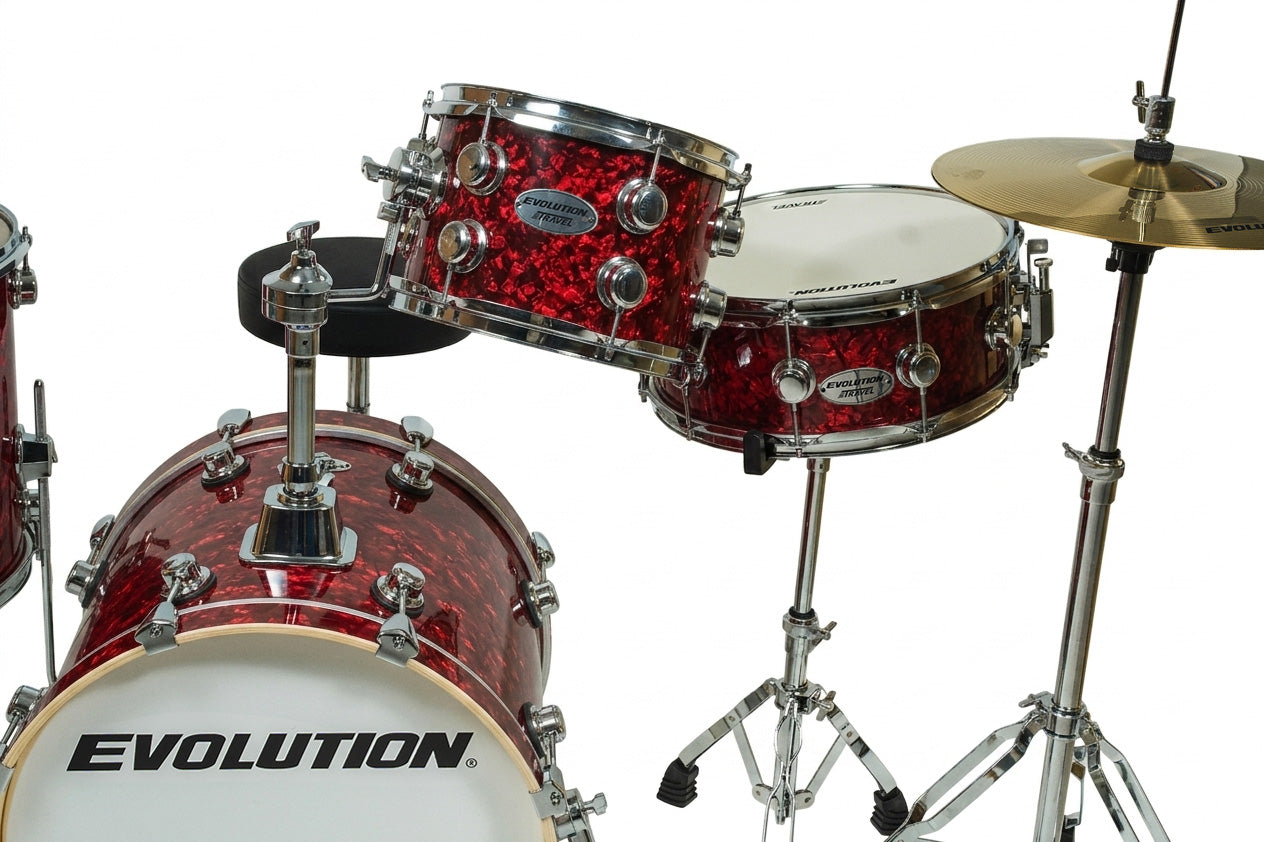 EVOLUTION | BATERÍA EVOLUTION TRAVEL FABRICADA EN MADERA DE ARCE COLOR ROJO PERLADO.